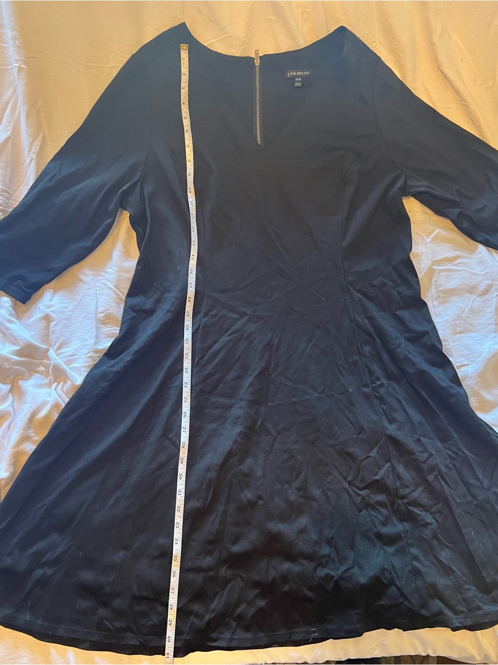Lane Bryant Black 3/4 Sleeve Fit & Flare Dress with Back Zip